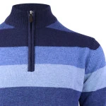 Baileys Zip Lamswollen Trui | Blauw Gestreept  | www.pietkoopmans.nl