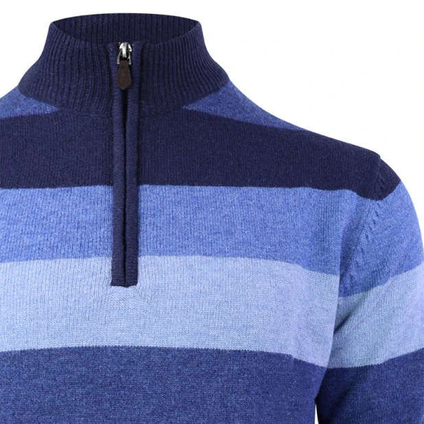 Baileys Zip Lamswollen Trui | Blauw Gestreept  | www.pietkoopmans.nl