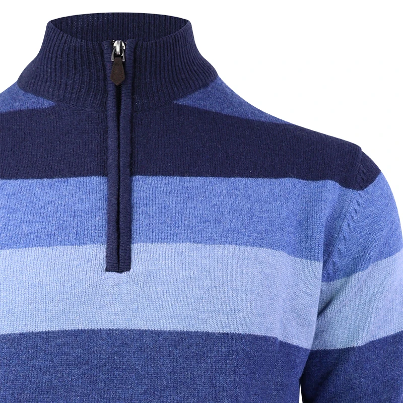 Baileys Zip Lamswollen Trui | Blauw Gestreept  | www.pietkoopmans.nl