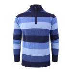 Baileys Zip Lamswollen Trui | Blauw Gestreept  | www.pietkoopmans.nl