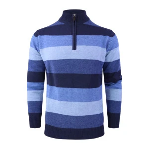 Baileys Zip Lamswollen Trui | Blauw Gestreept
