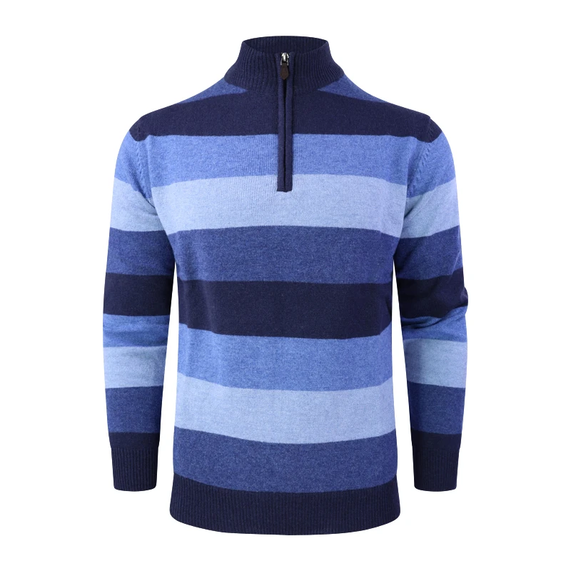Baileys Zip Lamswollen Trui | Blauw Gestreept  | www.pietkoopmans.nl