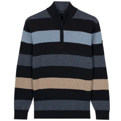Baileys Gebreide Zip Trui | Blauw Gestreept