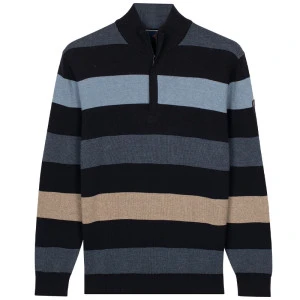 Baileys Gebreide Zip Trui | Blauw Gestreept