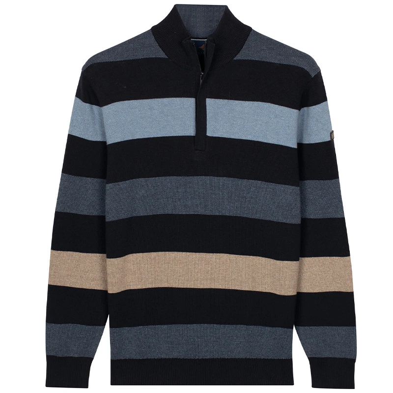 Baileys Gebreide Zip Trui | Blauw Gestreept | www.pietkoopmans.nl