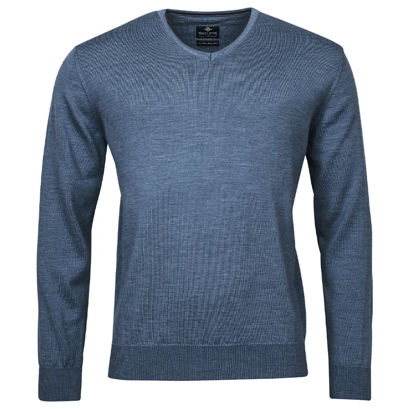 Baileys Trui Merino Wol V hals | Jeans Blauw | www.pietkoopmans.nl