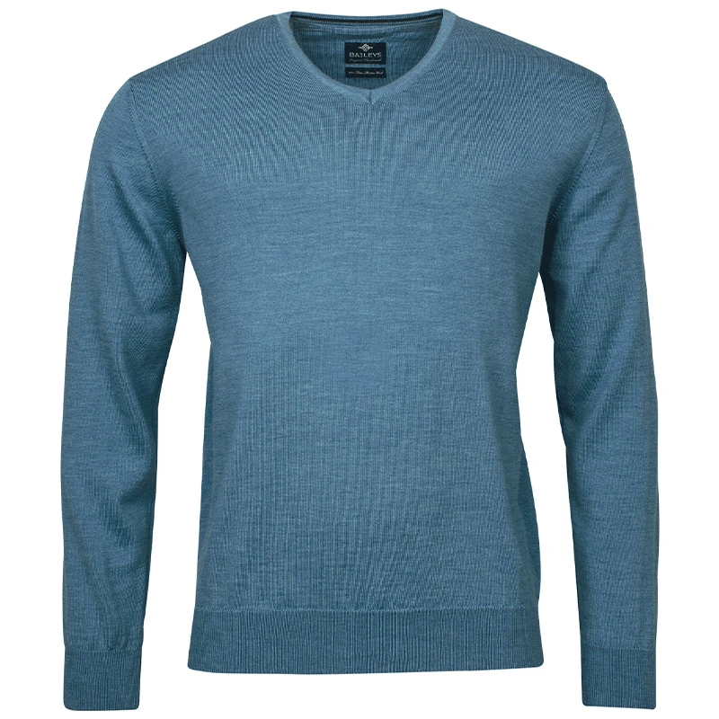 Baileys Trui Merino Wol V hals | Lichtblauw | www.pietkoopmans.nl