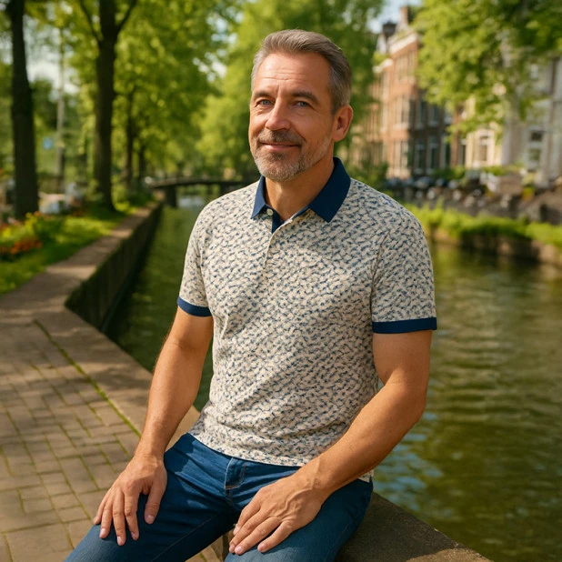 Baileys Polo Korte Mouw | Taupe Marine Print | www.pietkoopmans.nl