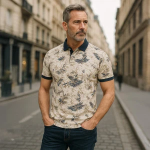 Baileys Polo Korte Mouw | Marine Khaki Print