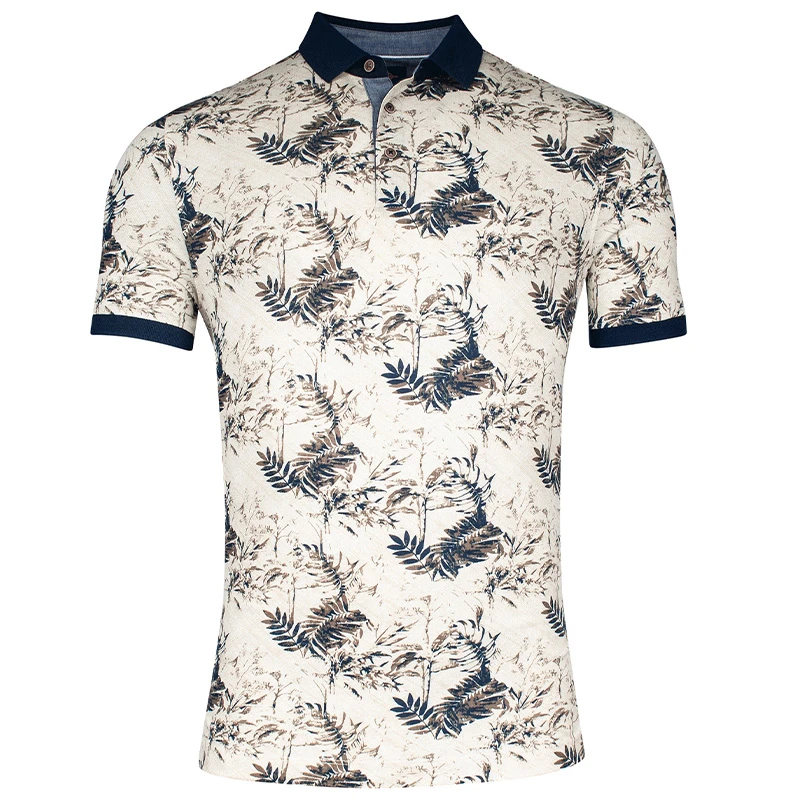 Baileys Polo Korte Mouw | Marine Khaki Print | www.pietkoopmans.nl