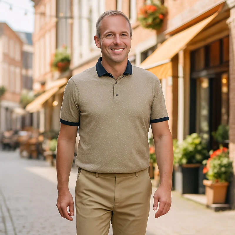 Baileys Stretch Polo | Square Camel| www.pietkoopmans.nl