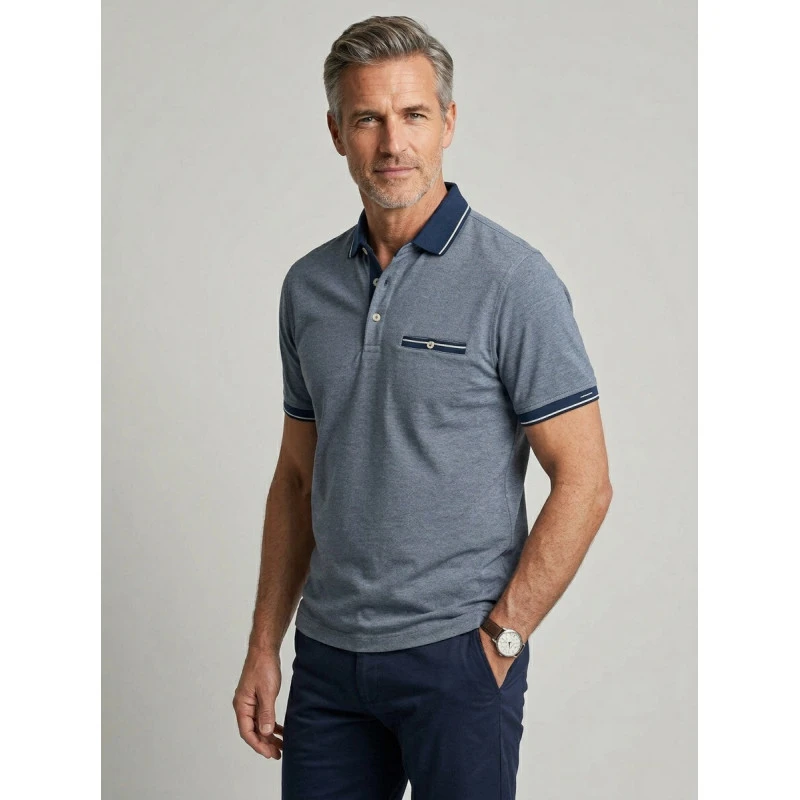 Baileys Polo Korte Mouw | Blauw Melange | www.pietkoopmans.nl
