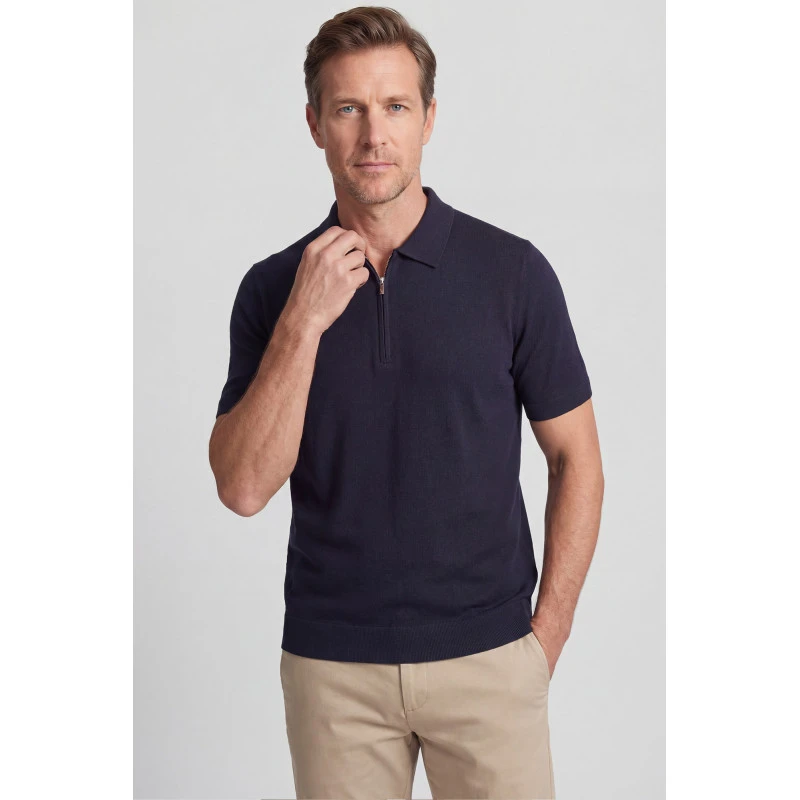 Baileys Gebreide Polo met Rits | Donkerblauw | www.pietkoopmans.nl