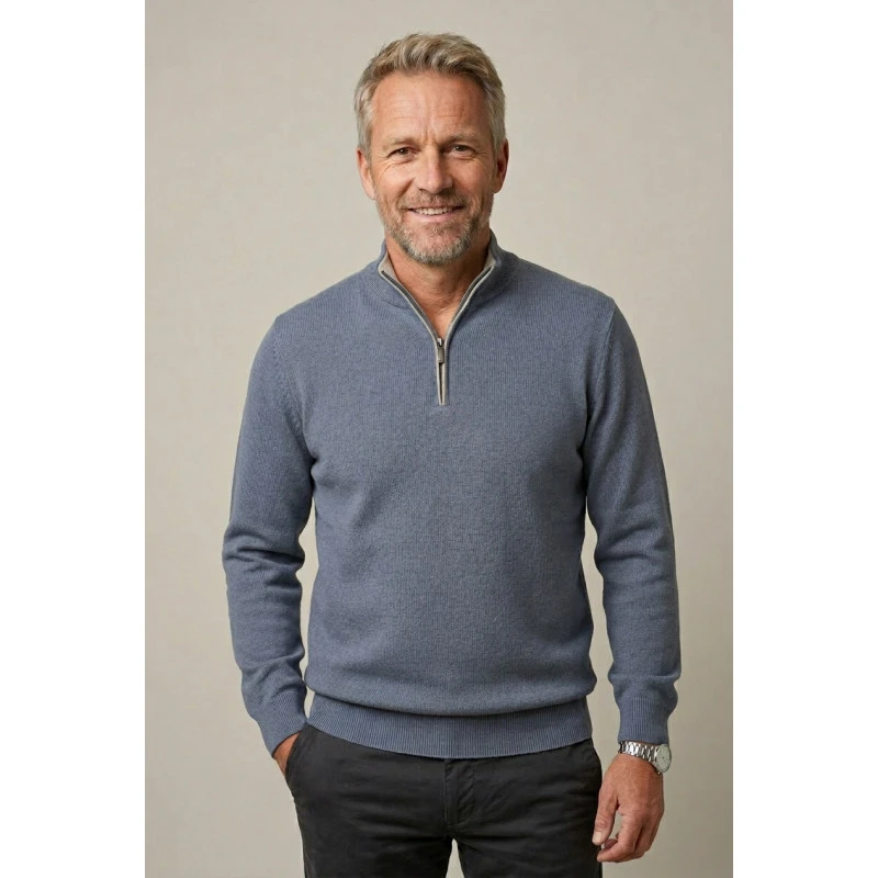 Baileys Half Zip Trui | Jeansblauw | www.pietkoopmans.nl