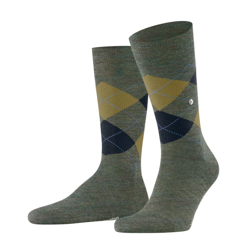 Burlington Edinburgh Mel Sokken | Olijf Mosterd Donkerblauw Geruit | www.pietkoopmans.nl