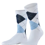 Burlington Rib Court Sokken | Wit Blauw Geruit | www.pietkoopmans.nl