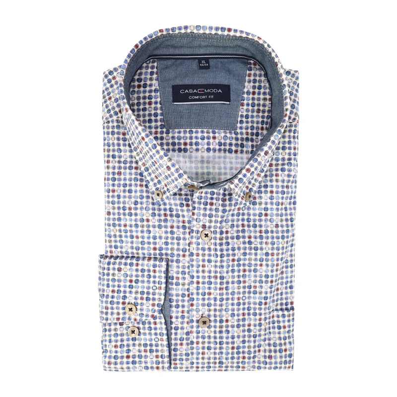 Casamoda Overhemd | Blauw Bordeaux Print | www.pietkoopmans.nl