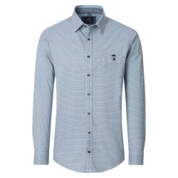 Casamoda Katoenen Overhemd | Blauw Geometrisch Dessin
