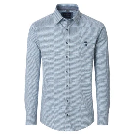 Casamoda Katoenen Overhemd | Blauw Geometrisch Dessin