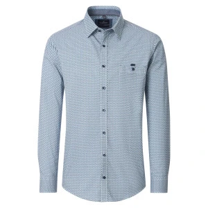 Casamoda Katoenen Overhemd | Blauw Geometrisch Dessin