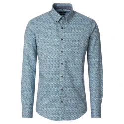 Casamoda Katoenen Overhemd | Blauw Groen Dessin