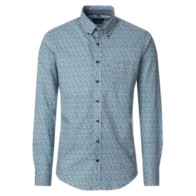 Casamoda Katoenen Overhemd | Blauw Groen Dessin