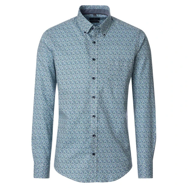 Casamoda Katoenen Overhemd | Blauw Groen Dessin | www.pietkoopmans.nl