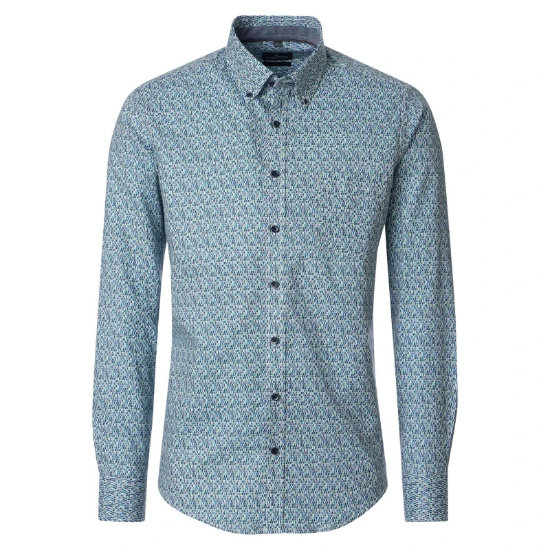 Casamoda Katoenen Overhemd | Blauw Groen Dessin | www.pietkoopmans.nl