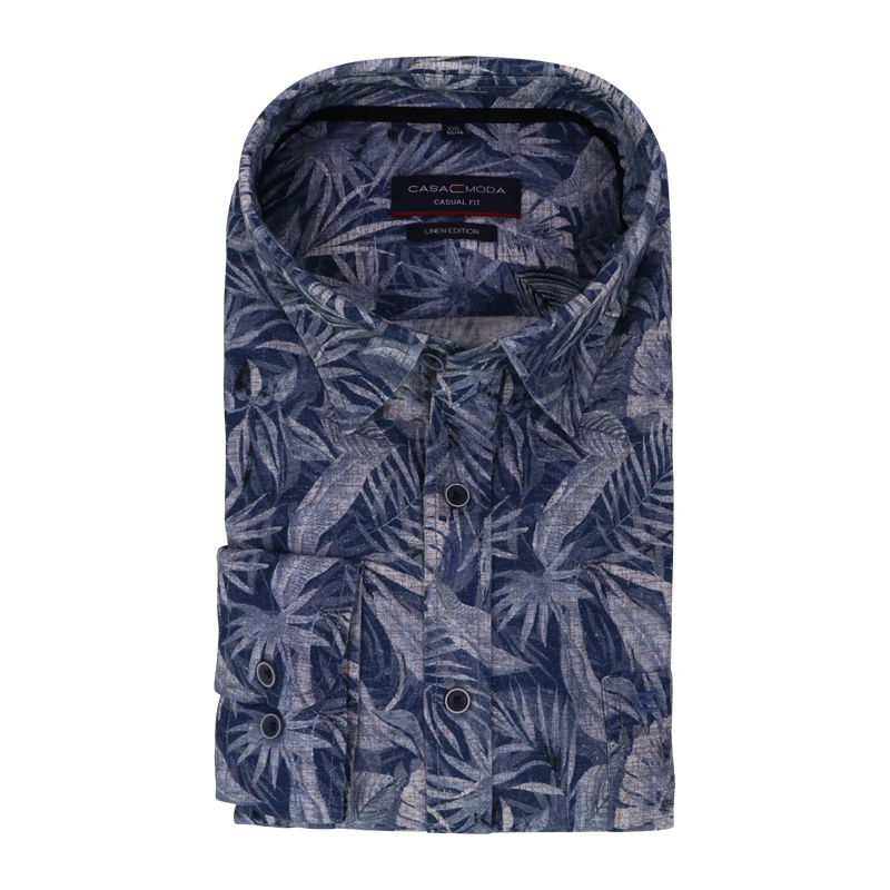Casamoda Linnen Shirt | Blauwe Bladeren | www.pietkoopmans.nl