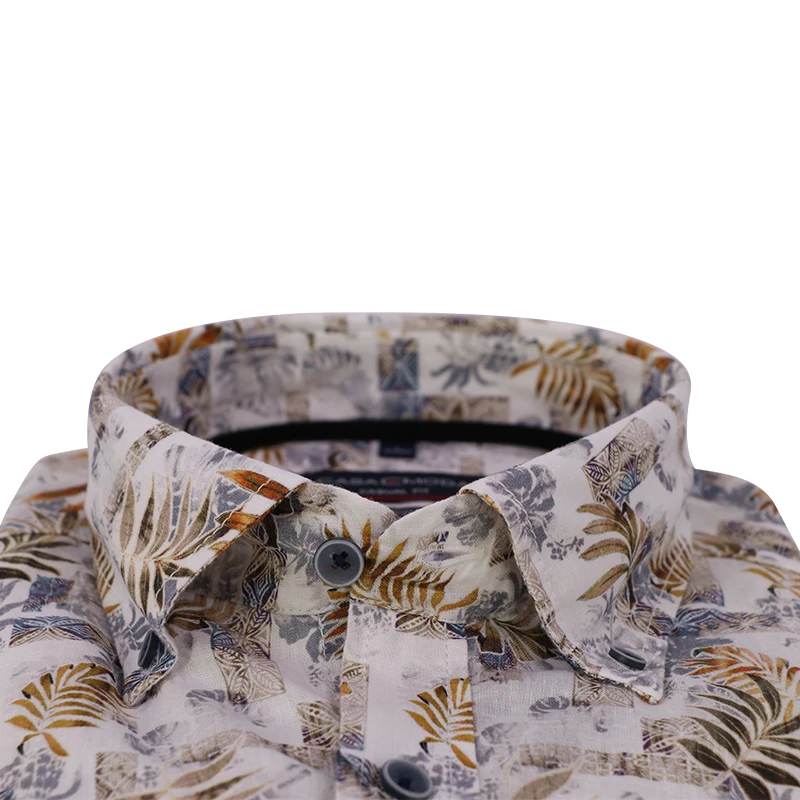 Casamoda Linnen Shirt | Goud Blad Print | www.pietkoopmans.nl