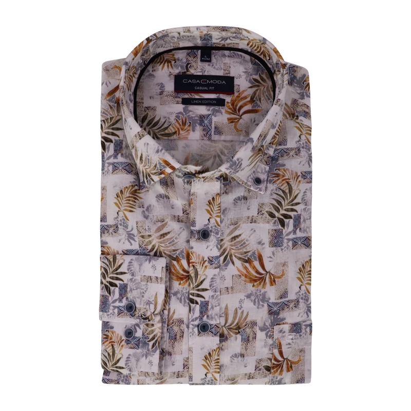 Casamoda Linnen Shirt | Goud Blad Print | www.pietkoopmans.nl