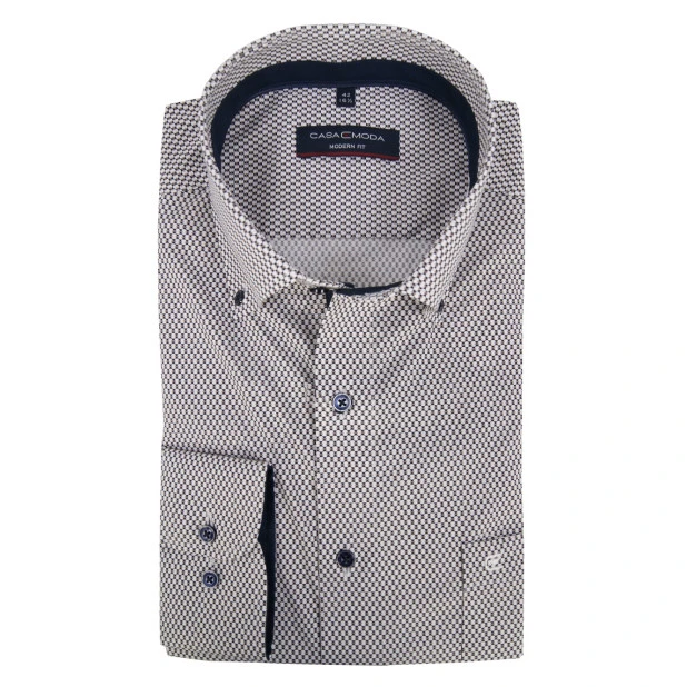 Casamoda Overhemd | Khaki Marine Print | www.pietkoopmans.nl