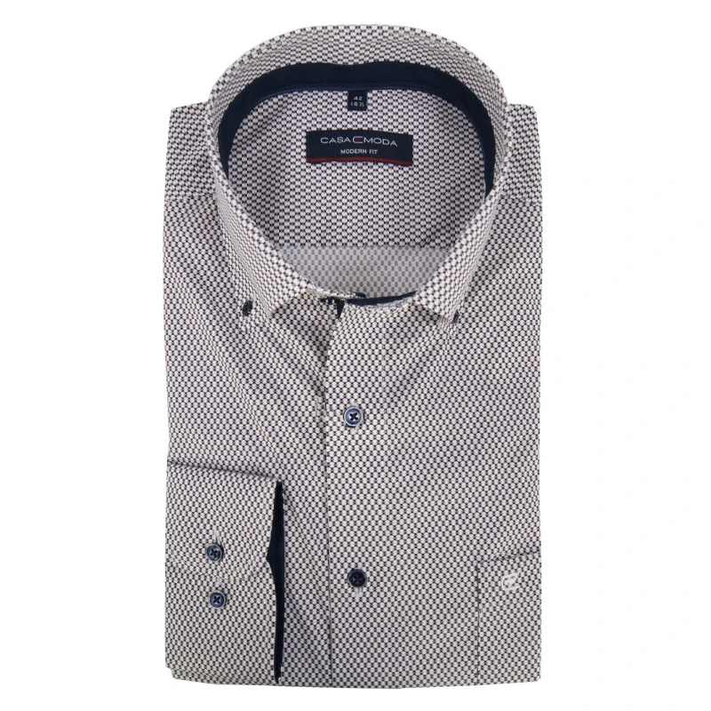 Casamoda Overhemd | Khaki Marine Print | www.pietkoopmans.nl