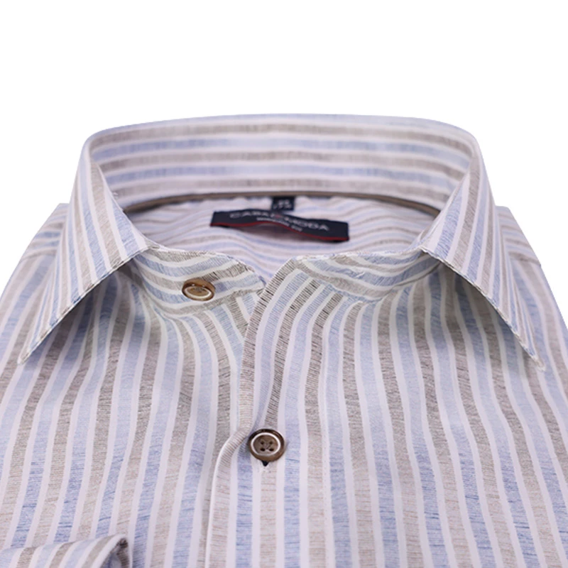 Casamoda Stretch Overhemd | Vintage Camel Gestreept | www.pietkoopmans.nl