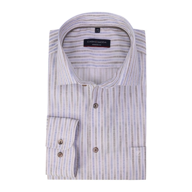 Casamoda Stretch Overhemd | Vintage Camel Gestreept | www.pietkoopmans.nl