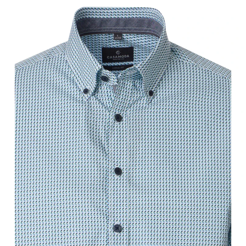 Casamoda Korte Mouw Shirt | Groen Blauw Print | www.pietkoopmans.nl