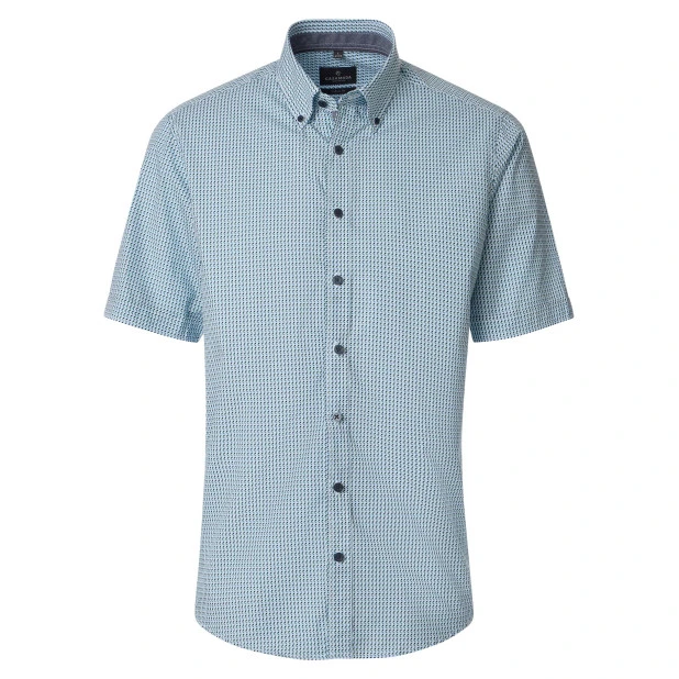 Casamoda Korte Mouw Shirt | Groen Blauw Print | www.pietkoopmans.nl