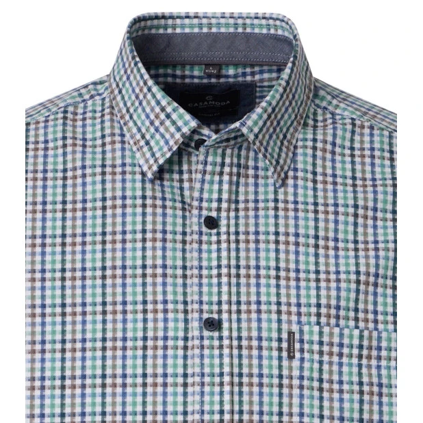 Casamoda Korte Mouw Shirt | Groen Taupe Print | www.pietkoopmans.nl