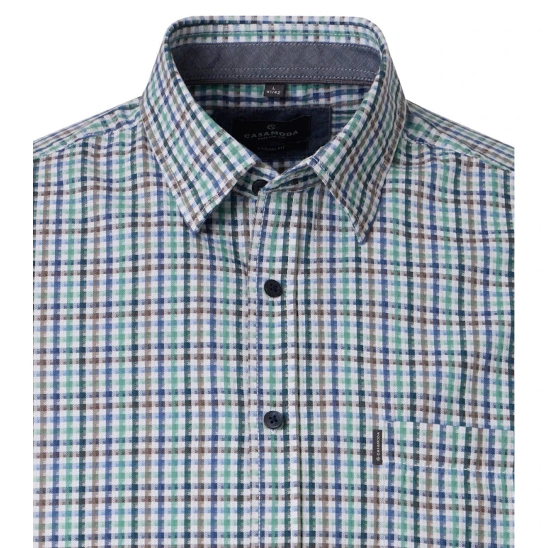Casamoda Korte Mouw Shirt | Groen Taupe Print | www.pietkoopmans.nl