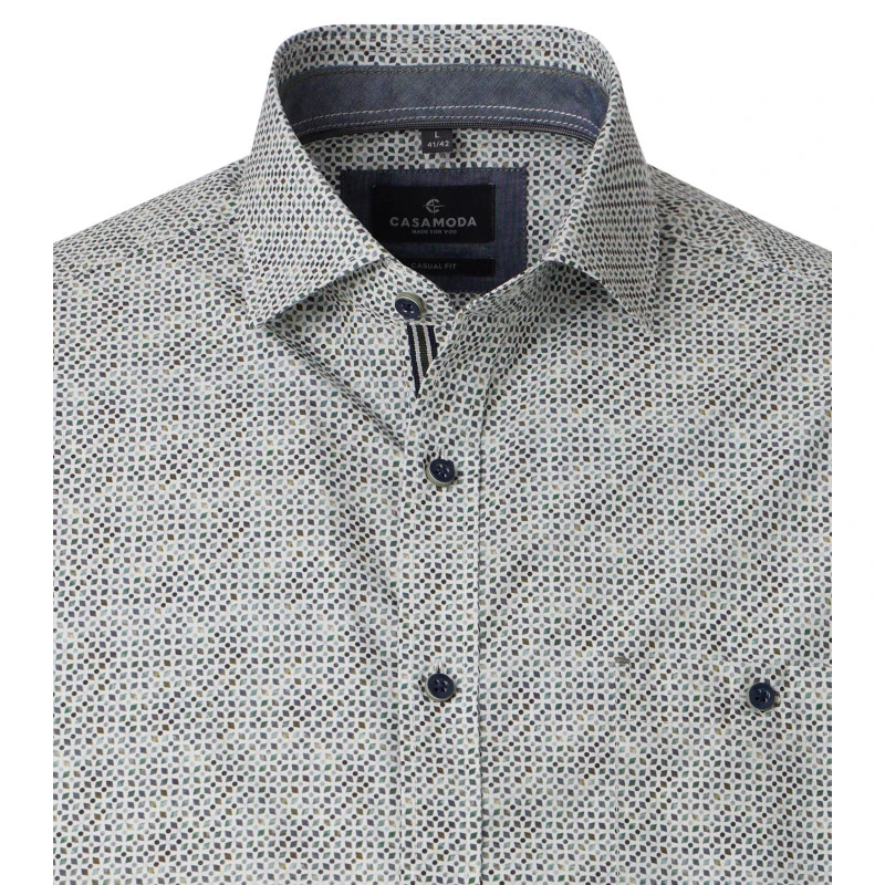 Casamoda Korte Mouw Shirt | Groen Print | www.pietkoopmans.nl