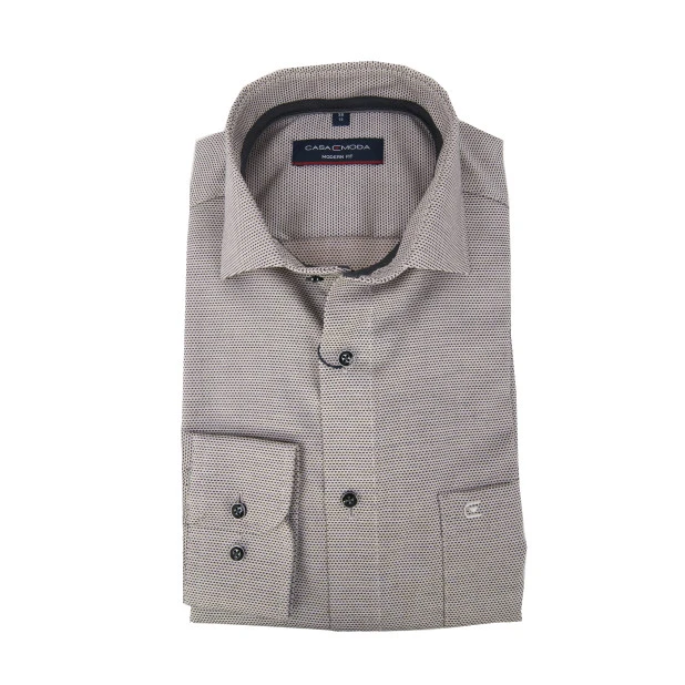 Casamoda Overhemd | Taupe Fijn Print | www.pietkoopmans.nl