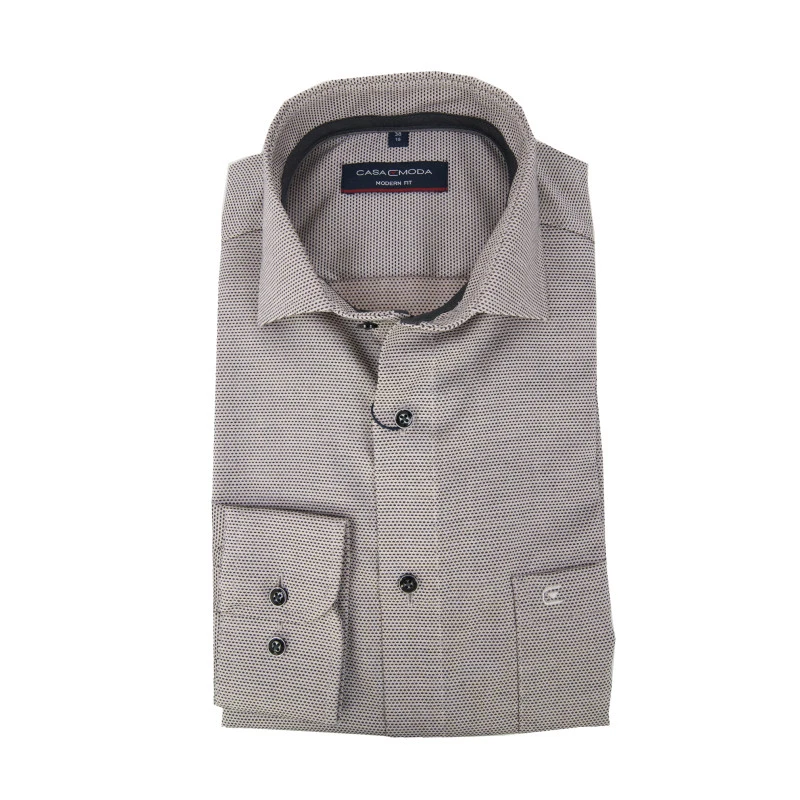 Casamoda Overhemd | Taupe Fijn Print | www.pietkoopmans.nl