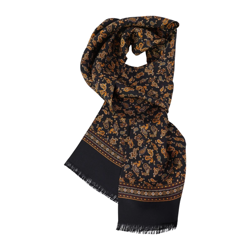 City Sport Zijde Shawl | Zwart Goud Paisley Print| www.pietkoopmans.nl