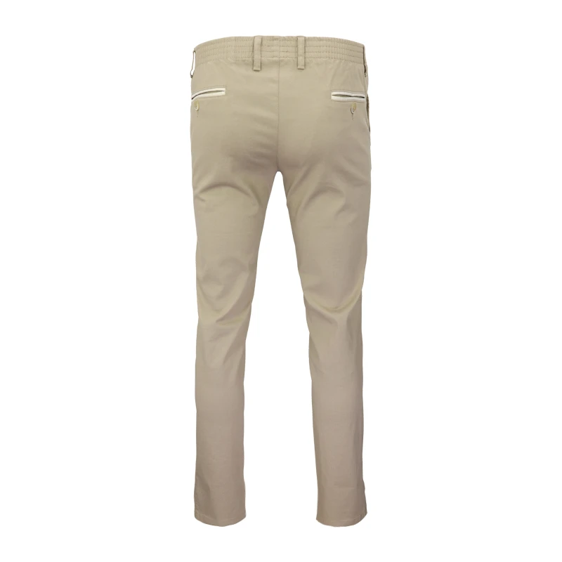 Com4 Elastische Taille Broek | Beige Stip | www.pietkoopmans.nl