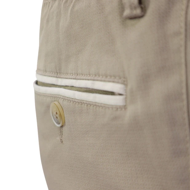 Com4 Elastische Taille Broek | Beige Stip | www.pietkoopmans.nl