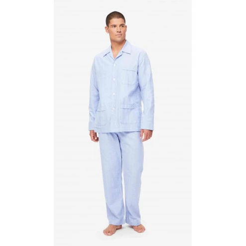 Derek Rose Flanel Pyjama | Lichtblauw Streep | www.pietkoopmans.nl