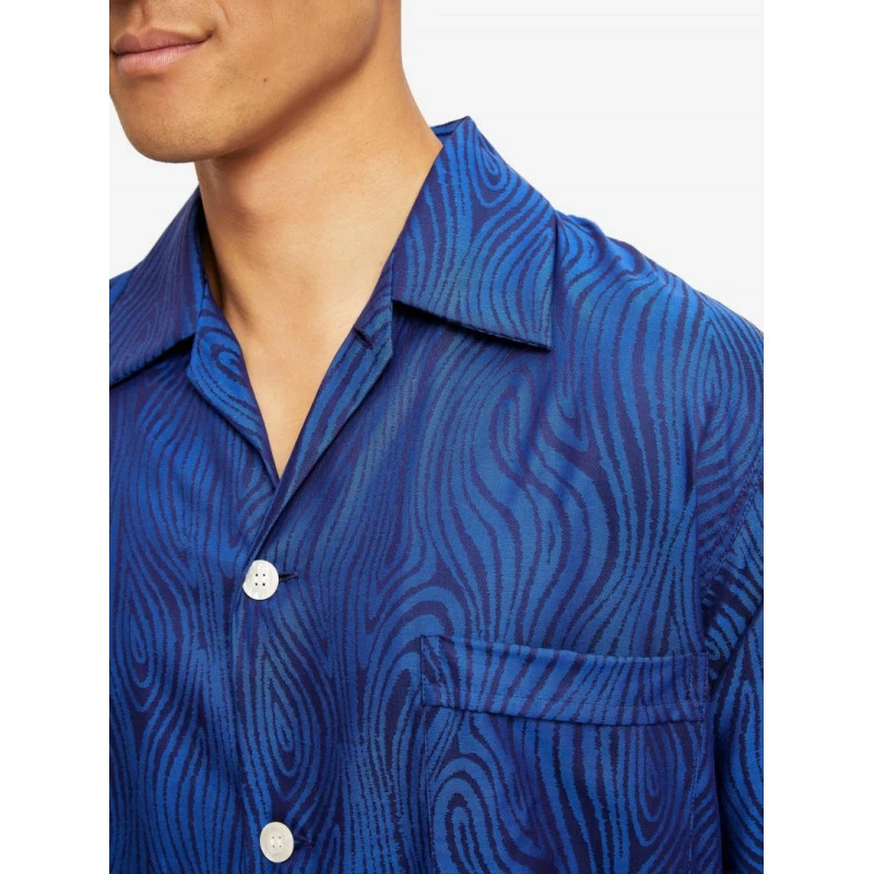 Derek Rose Pyjama Satijn | Blauw Zebra Print | www.pietkoopmans.nl