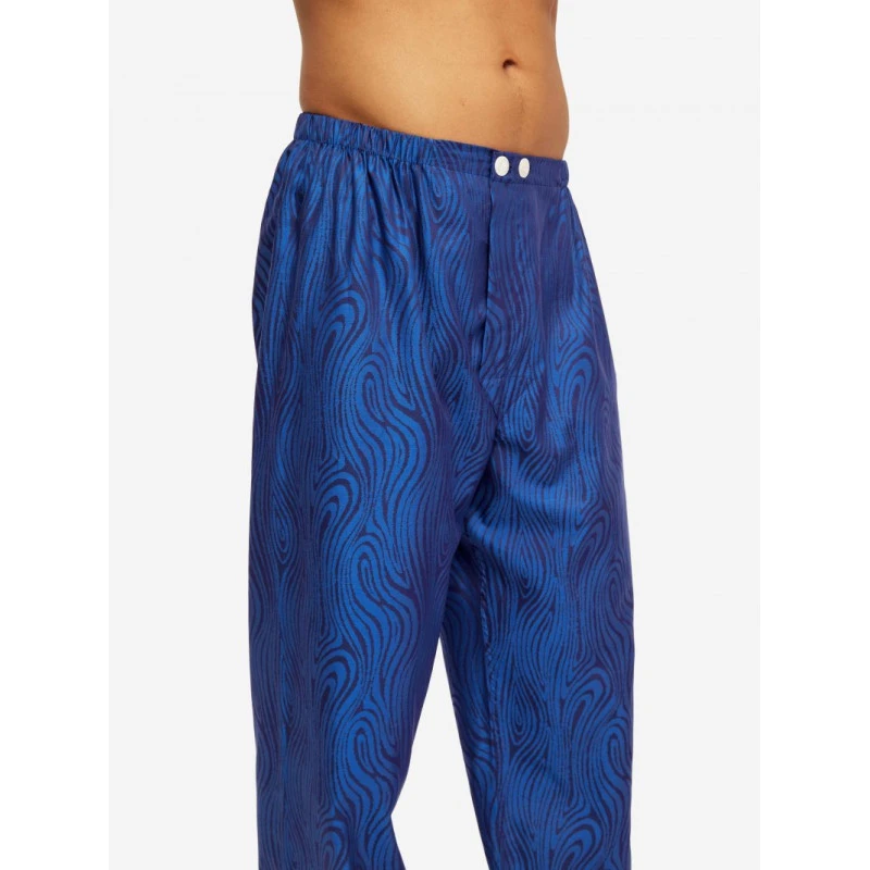 Derek Rose Pyjama Satijn | Blauw Zebra Print | www.pietkoopmans.nl
