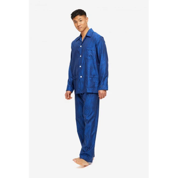 Derek Rose Pyjama Satijn | Blauw Zebra Print | www.pietkoopmans.nl