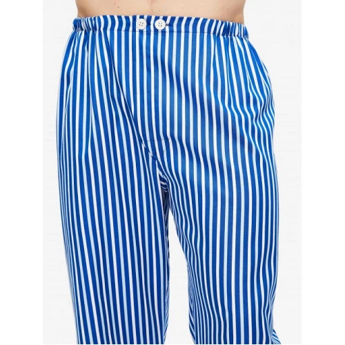 Derek Rose Pyjama Satijn | Blauw Gestreept | www.pietkoopmans.nl